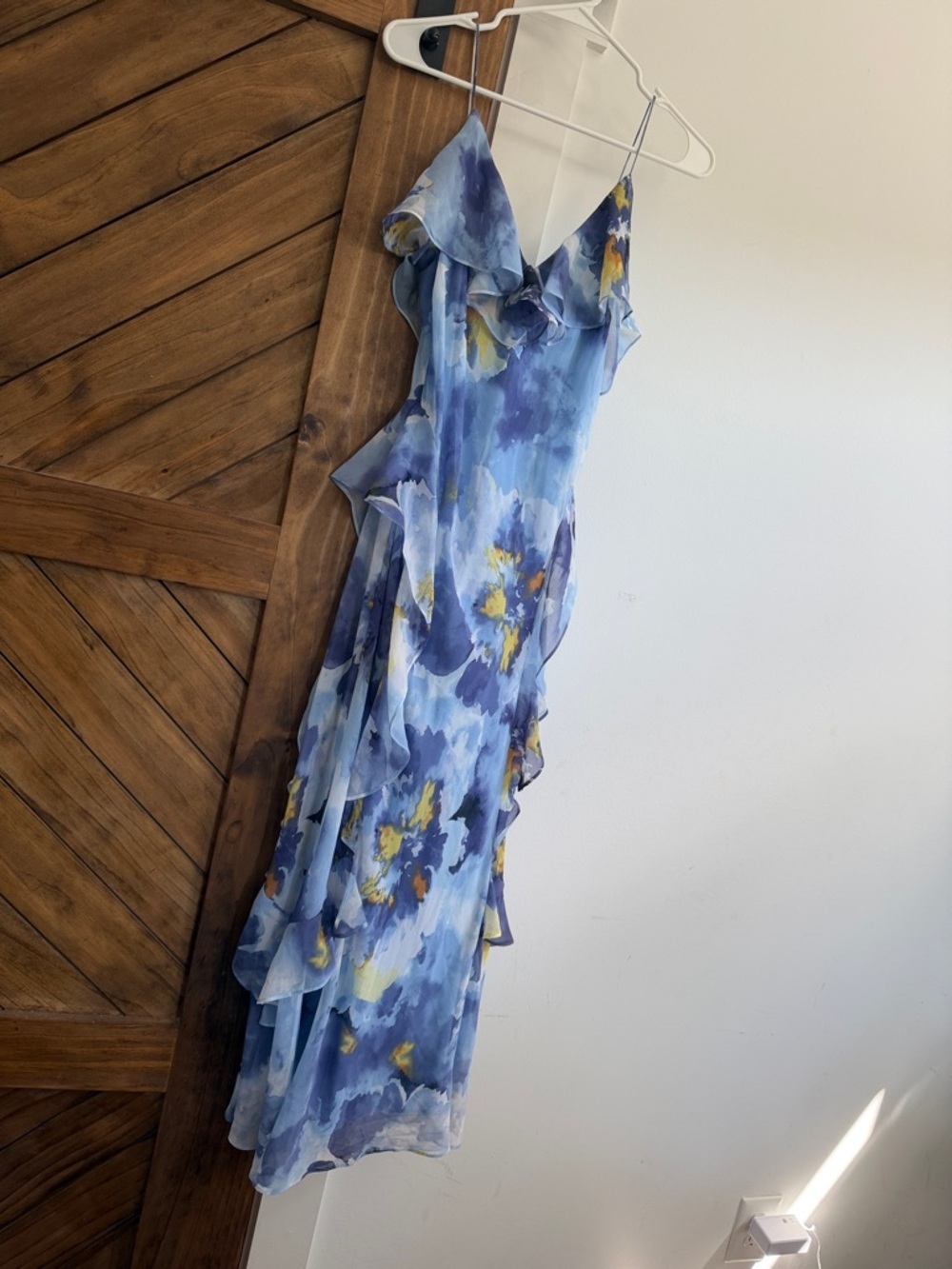 White House Black Market Blue Floral Ruffle Maxi Dress